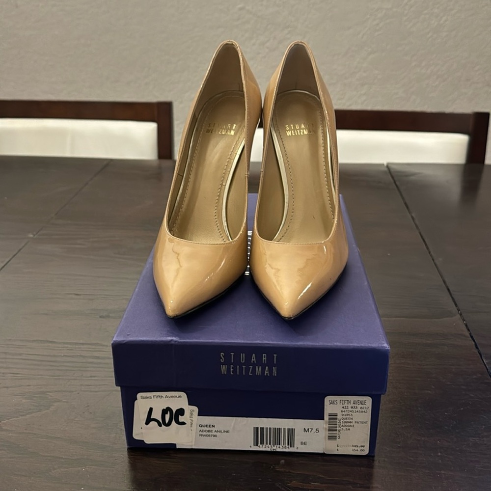 Stuart Weitzman Adobe Aniline patent leather nude